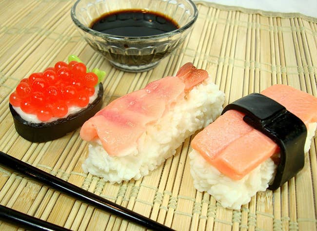 three different types of sushi soap 