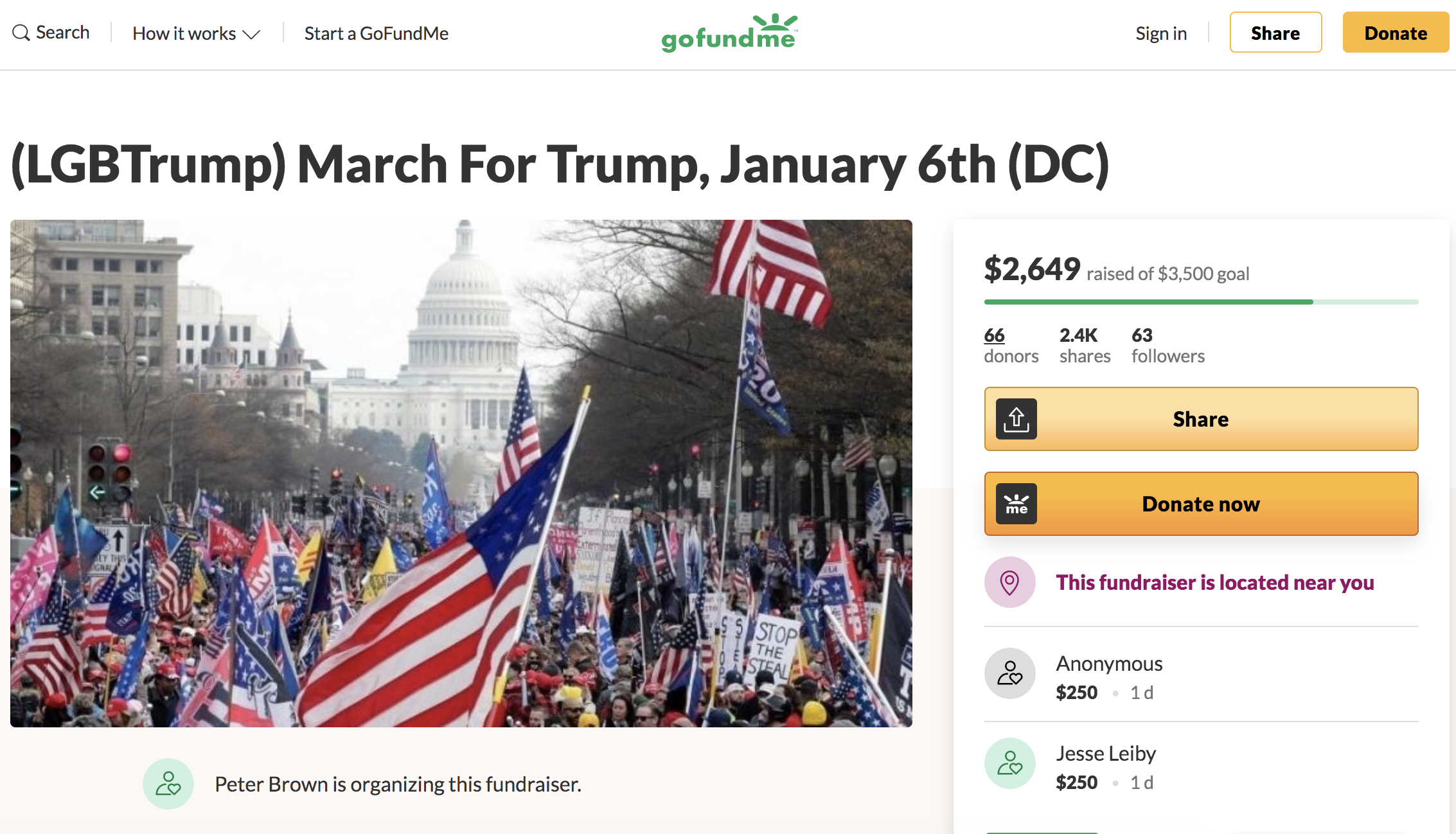 A GoFundMe page called LGBTrump March for Trump