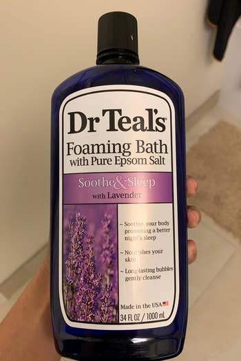 reviewer photo of bottle of foaming bath epsom salt