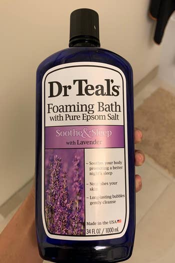 reviewer photo of bottle of foaming bath epsom salt