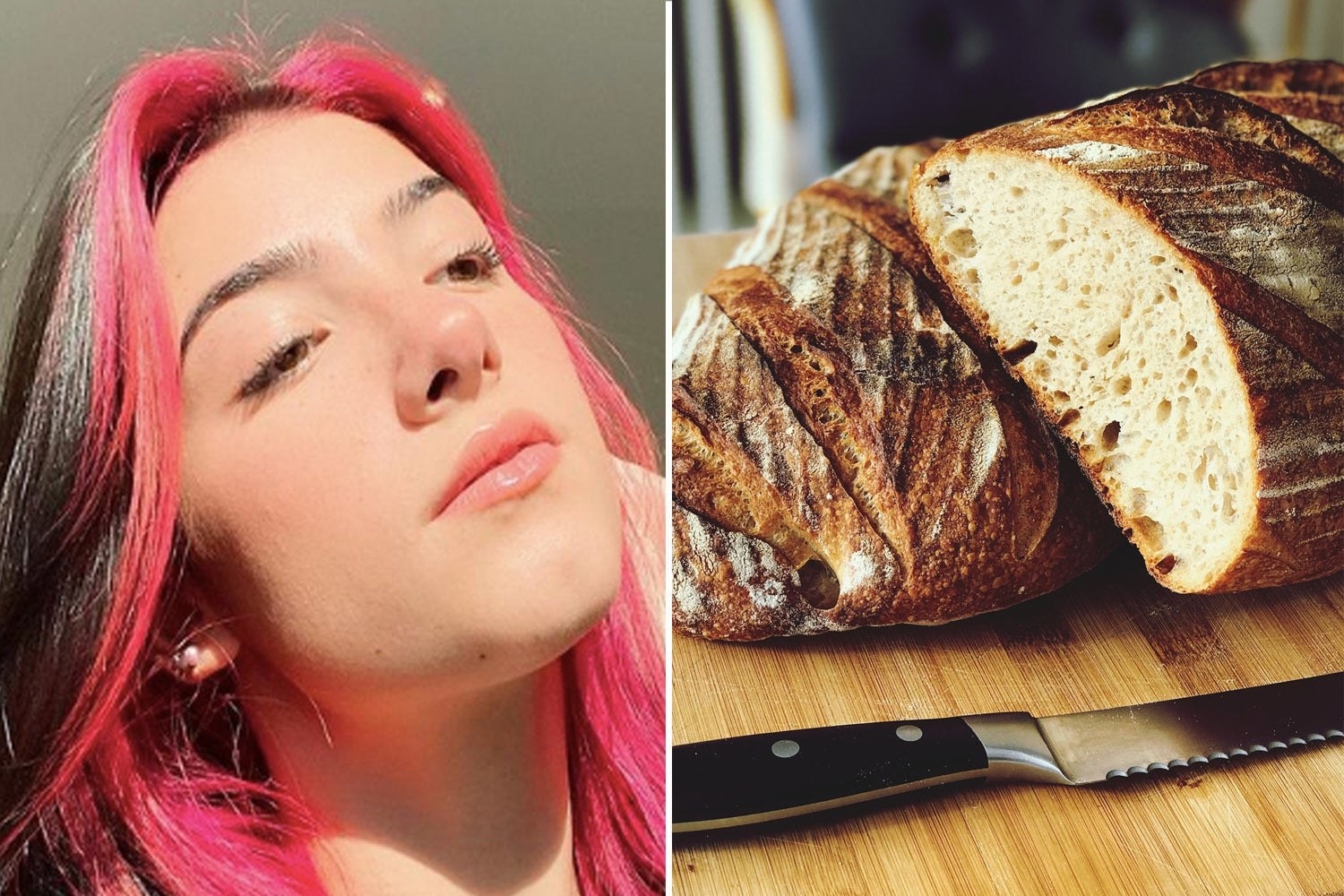 Charli D'Amelio, and a loaf of sourdough bread