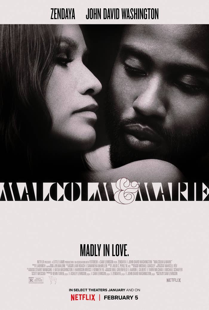 Promotional graphic for Malcom &amp;amp; Marie with the caption &#x27;Madly in Love&#x27;