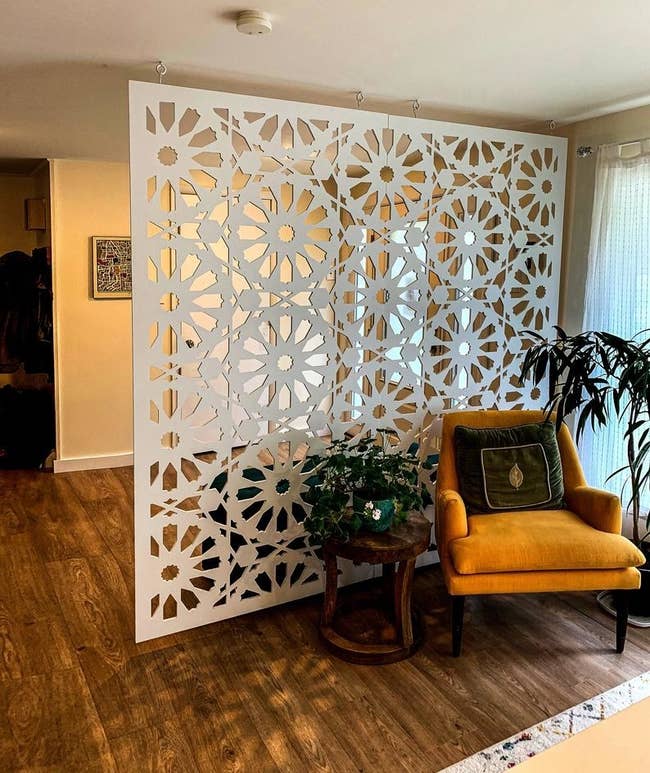 A white room divider in pattern number six