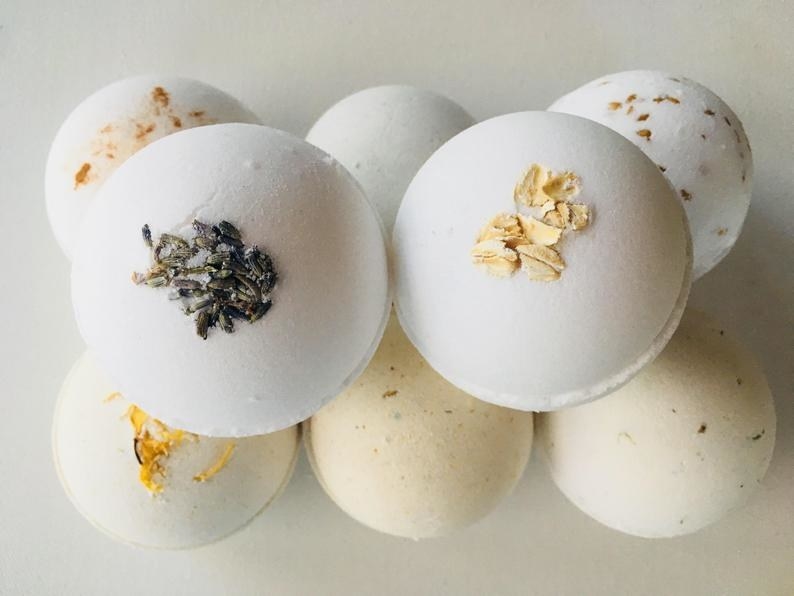 product photo showing several bath bombs 