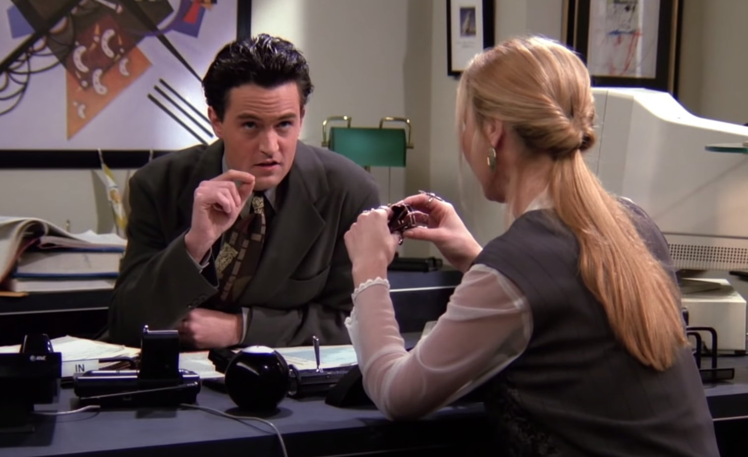 Chandler and Phoebe from &quot;Friends&quot; in the office 