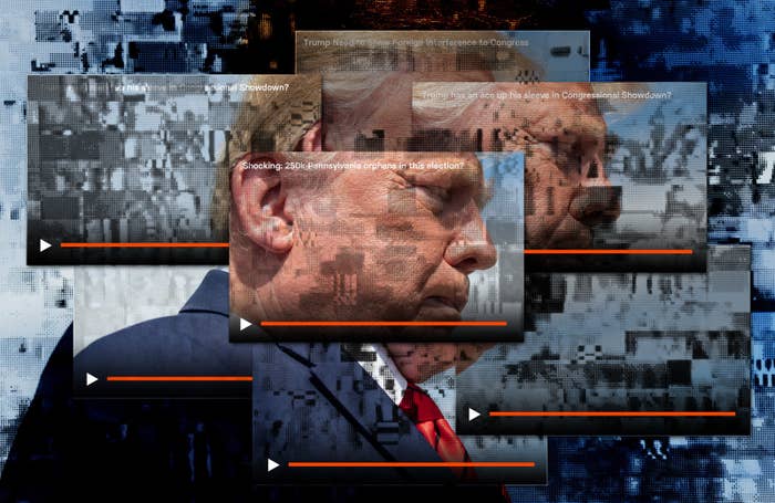 An illustration of overlayed YouTube windows with the same Trump video on them