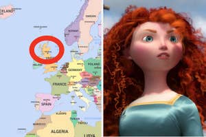 Merida from "Brave" next to a map highlighting Scotland