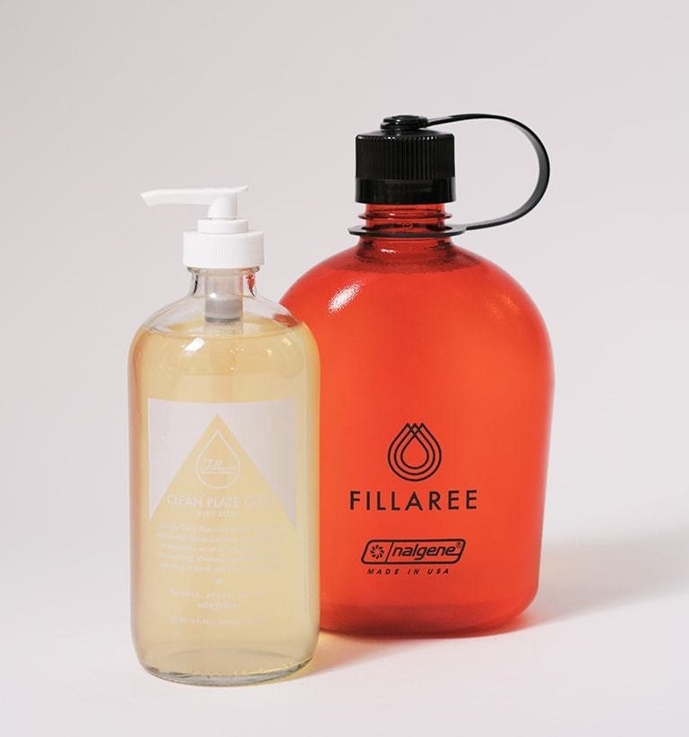 The 16-ounce pump bottle of dish soap and 32-ounce refill jug
