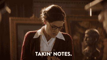 GIF of a woman saying &quot;Takin&#x27; Notes&quot;