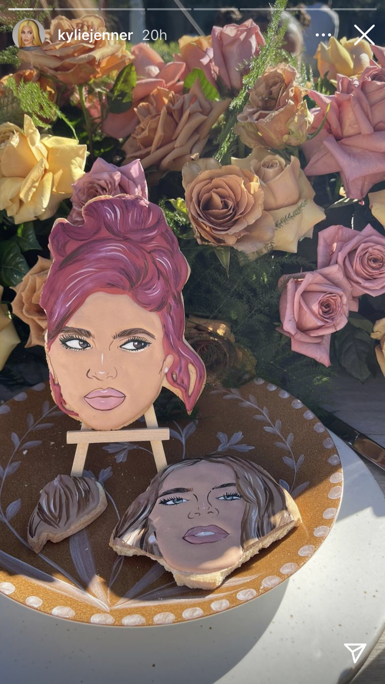 Kylie&#x27;s Instagram story picture of two cookies with their faces on them