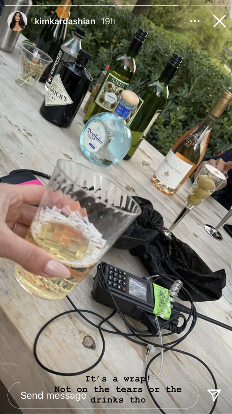 Kim&#x27;s Instagram story with drinks and mic pack