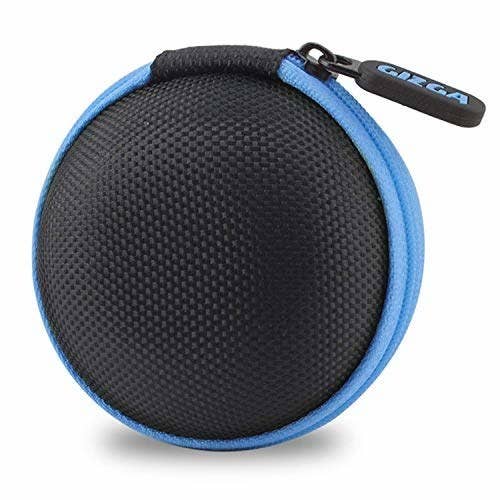A black and blue earphone carrying case 