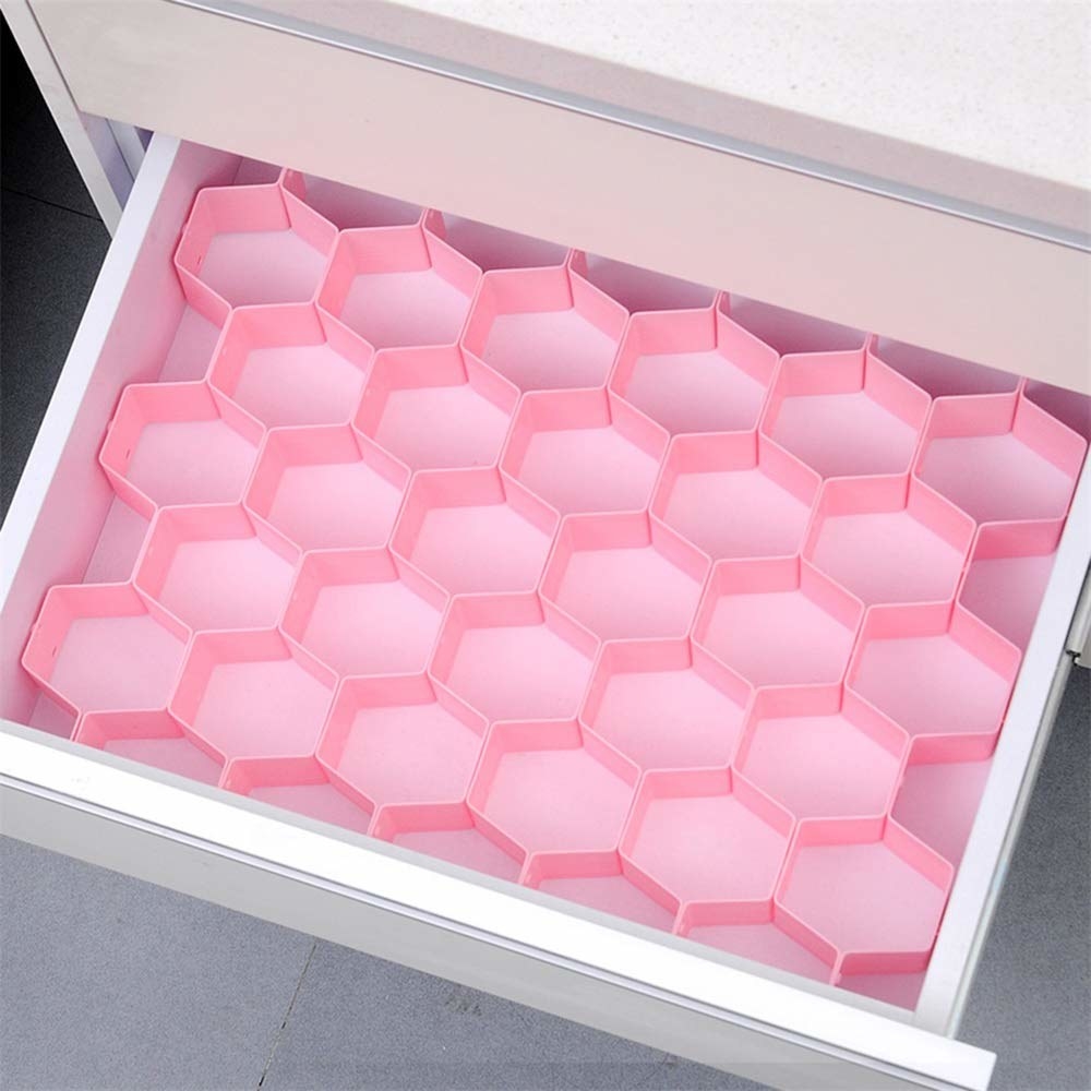 A pink honeycomb drawer organiser 