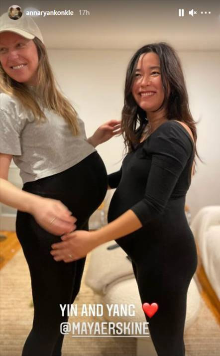 Anna Konkle and Maya Erskine standing next to each other while pregnant on Anna Konkle&#x27;s Instagram Story