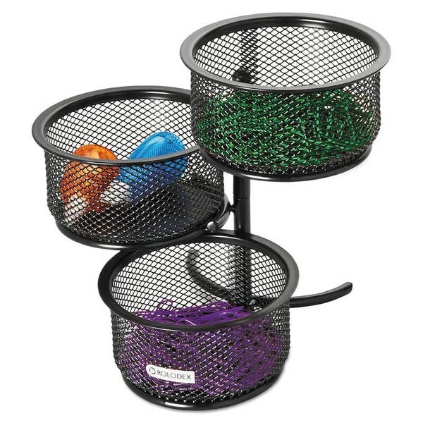 Three-tier black mesh paper clip tower