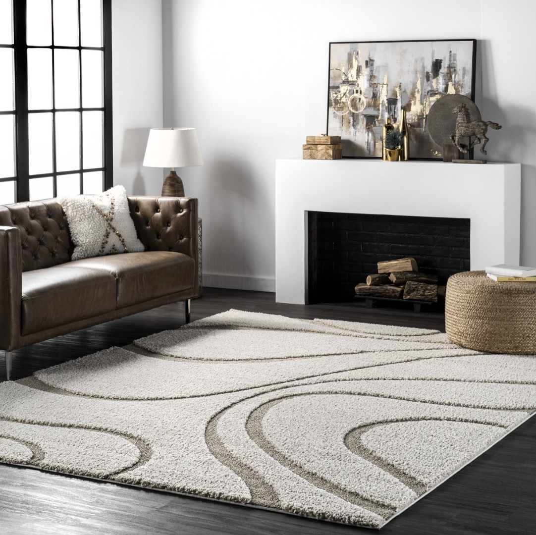 venice shaggy curves cream area rug in living room