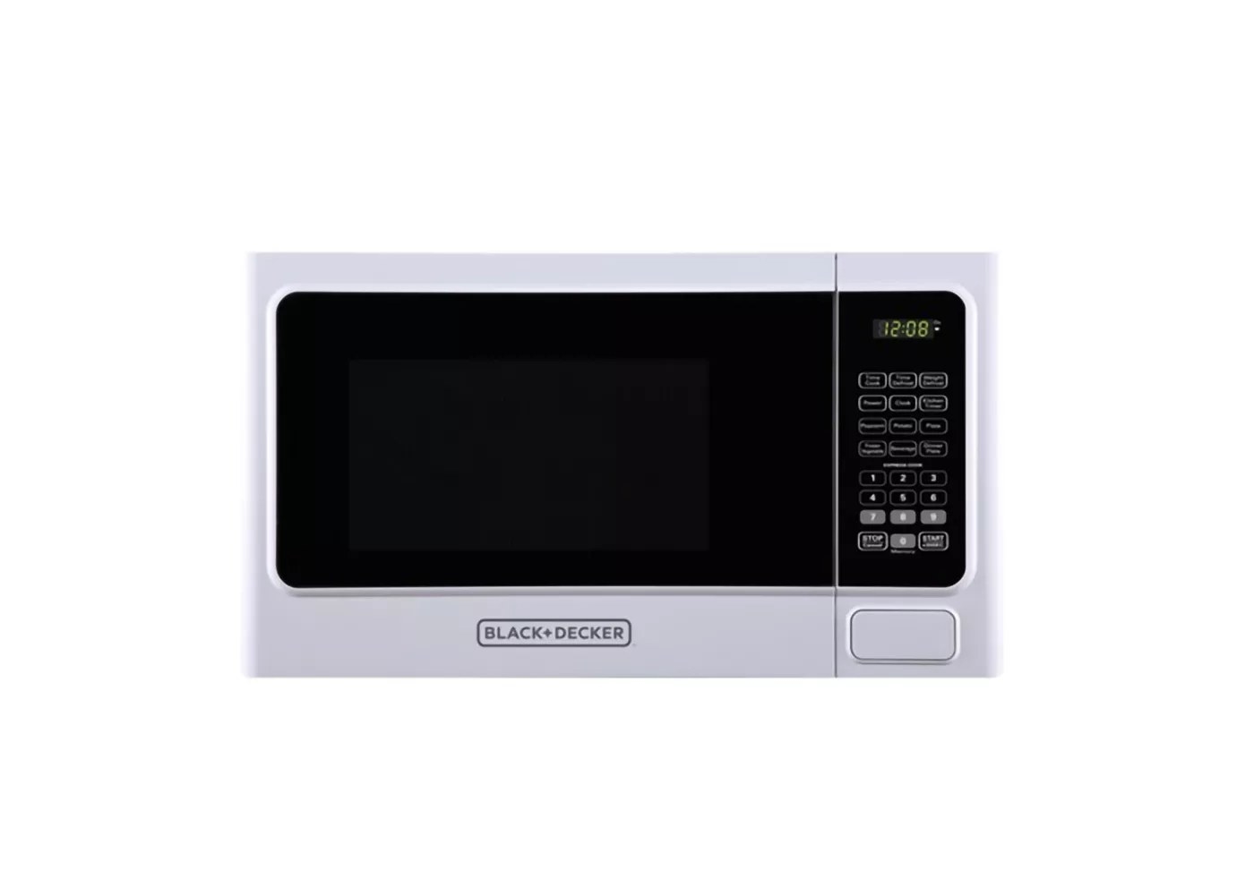 The white Black+Decker microwave