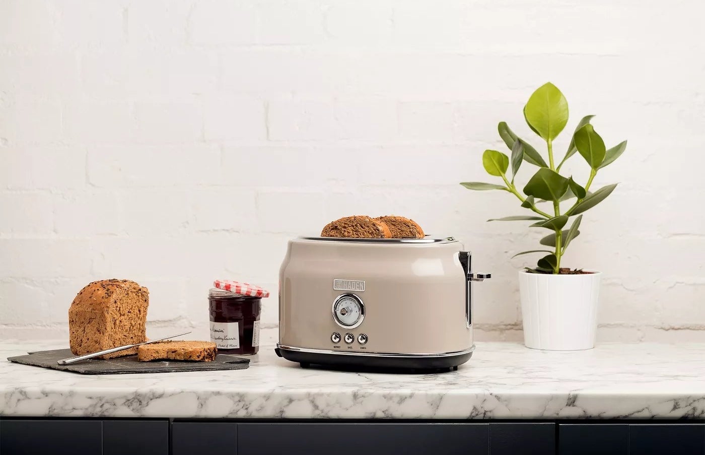 The beige retro toaster oven