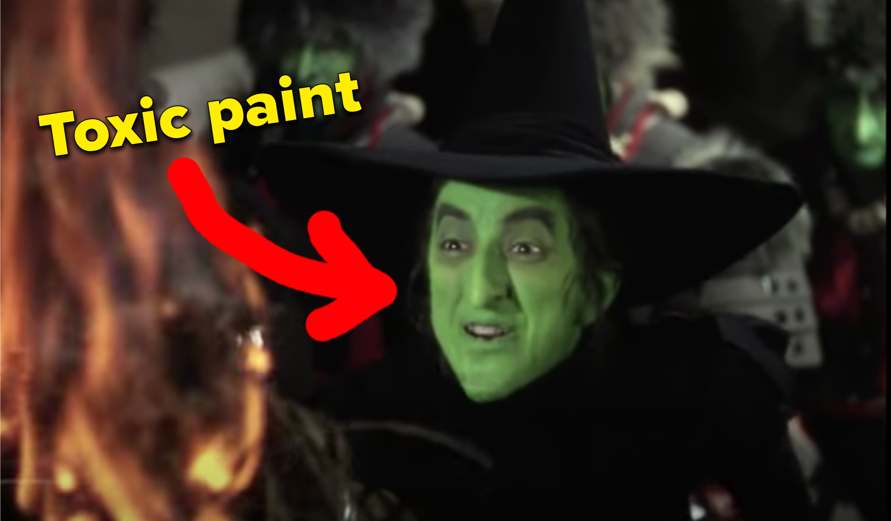 A close-up of the green paint on the Wicked Witch&#x27;s face