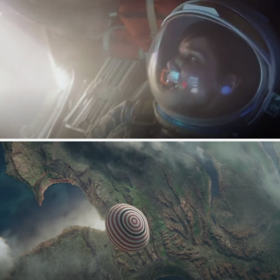 Sandra Bullock flying down to earth at the end of "Gravity"