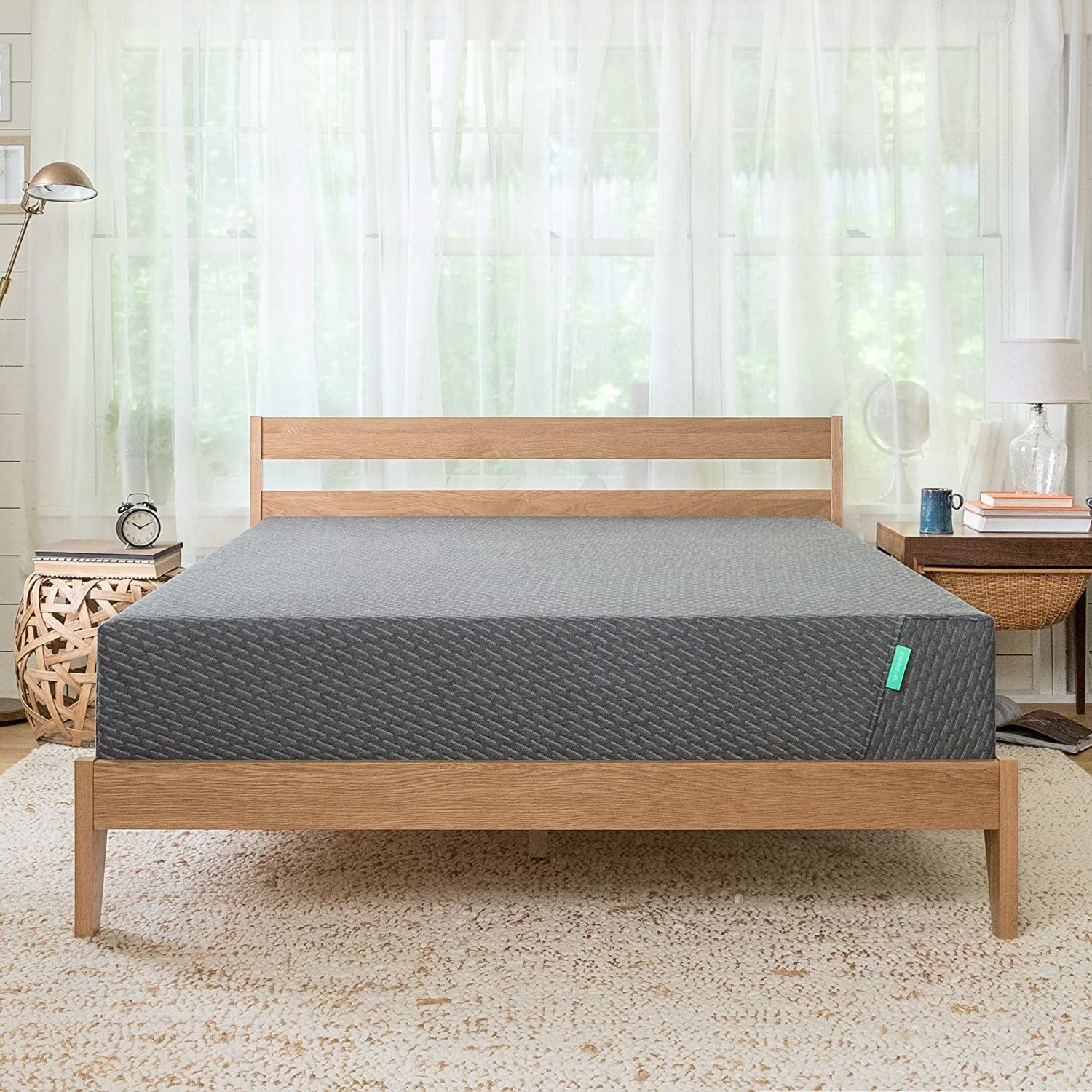 The mattress on a bed frame