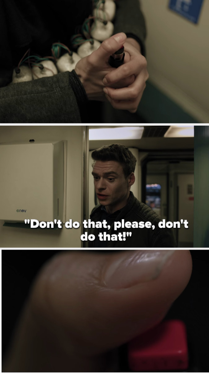 David tries to convince a woman not to press the button to set off her bombs