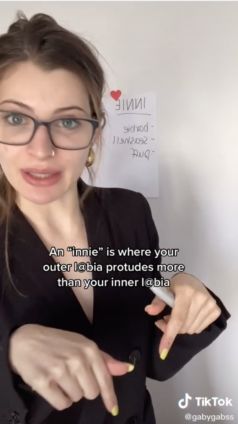 An image of Gabriella from her tik tok describing an &quot;innie&quot; labia