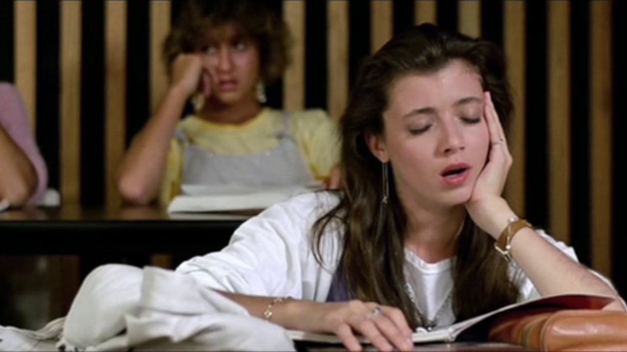 Sloane from Ferris Bueller&#x27;s Day Off looking bored.