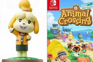 Isabella is on the left with an Animal Crossing cover on the right 