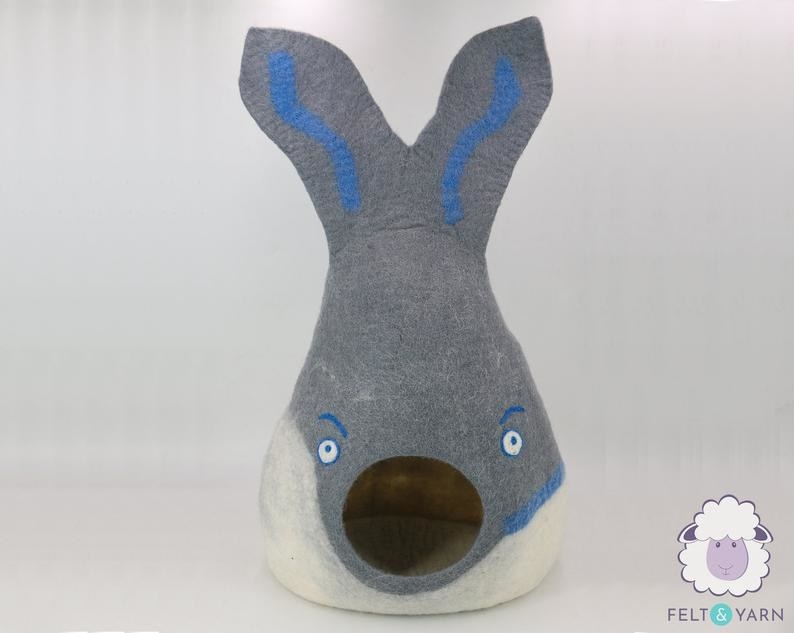 the grey wool felt whale design cat bed