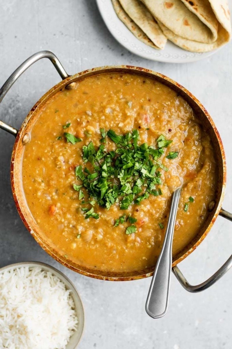 A bowl of dal with rice