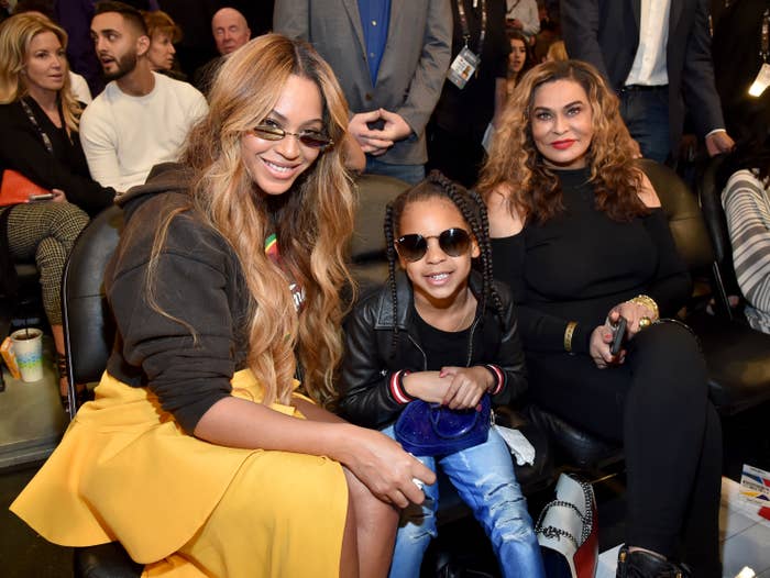 Beyonce, Blue Ivy Carter, and Tina Knowles attend the 67th NBA All-Star Game