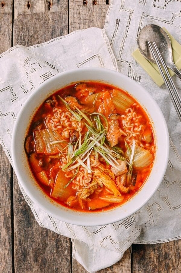 Kimchi ramen in a bowl