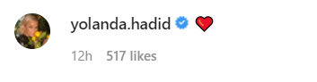 Yolanda Hadid left a heart emoji