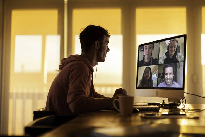 A person on a video call on their computer