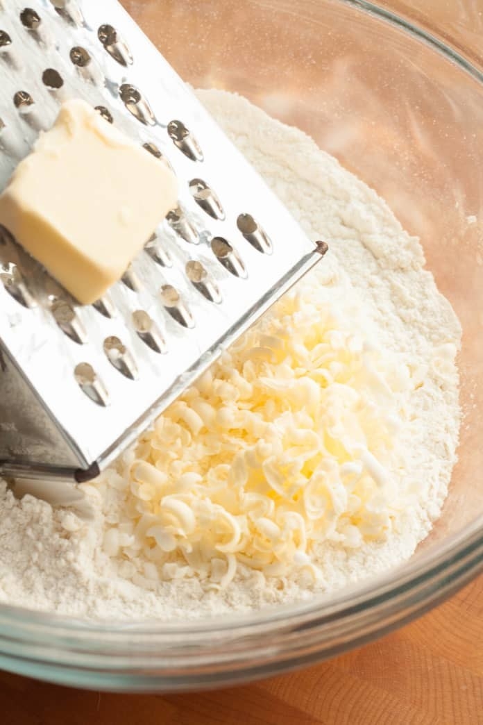 Grated butter in a bowl.