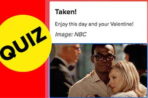 a result from a quiz that says "taken" with a picture of eleanor and chidi 