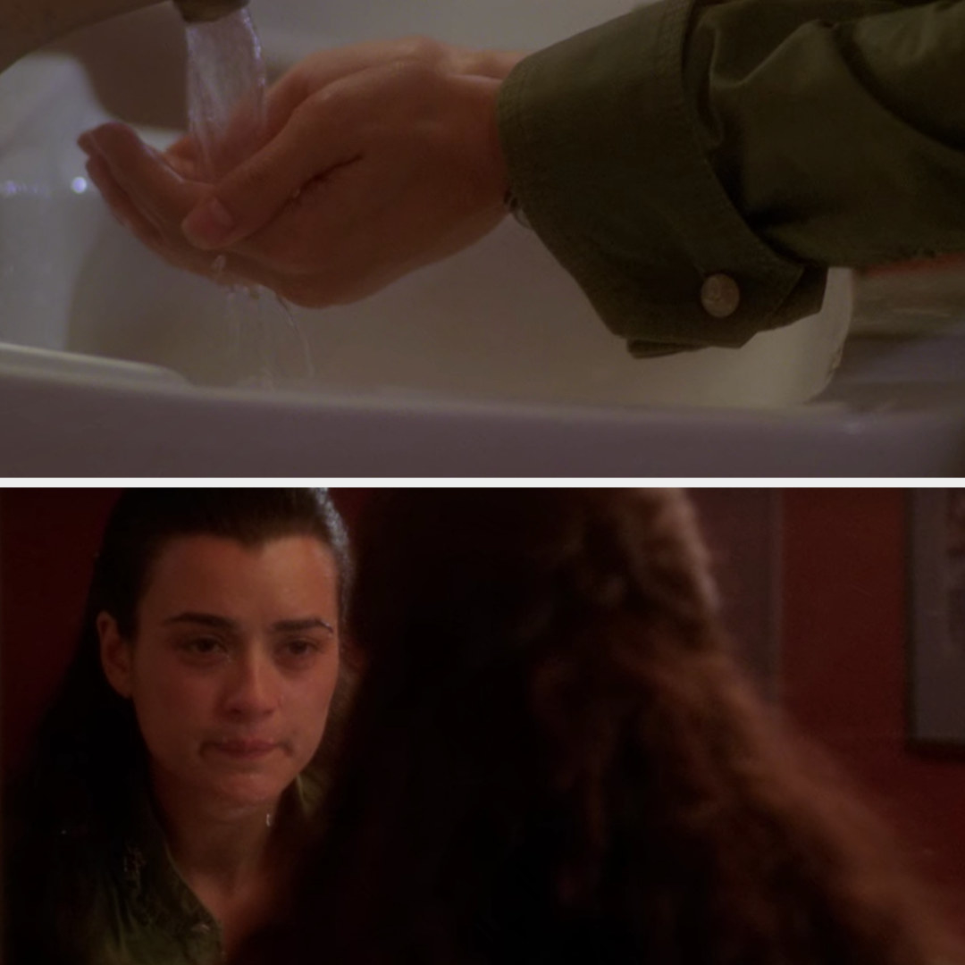 a crying character splashing water on their face on &quot;NCIS&quot;