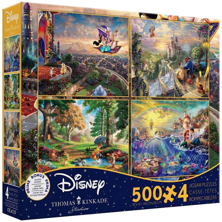 My wife's ongoing collection of Thomas Kinkade Disney puzzles - at