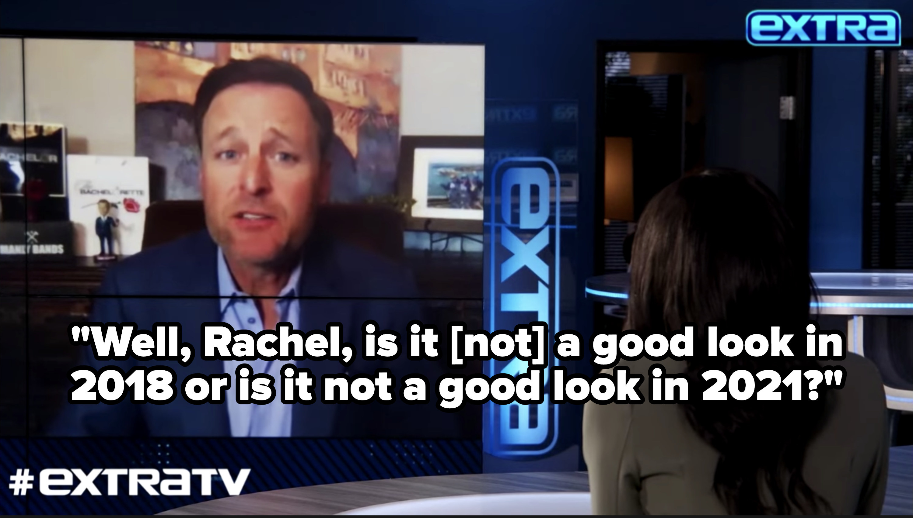 Rachel Lindsay and Chris Harrison discussing Bachelor contestant Rachael Kirkconnell