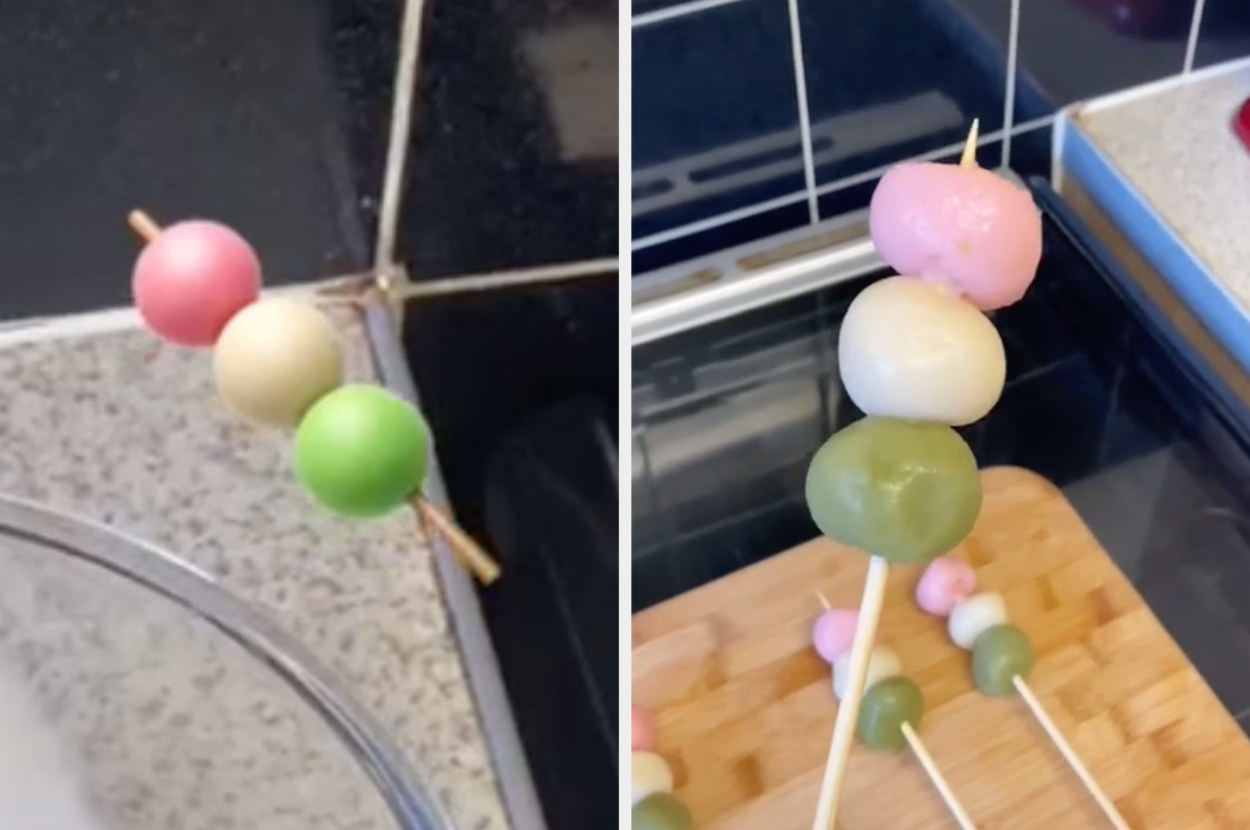 The colorful dango emoji next to its identical real-life creation