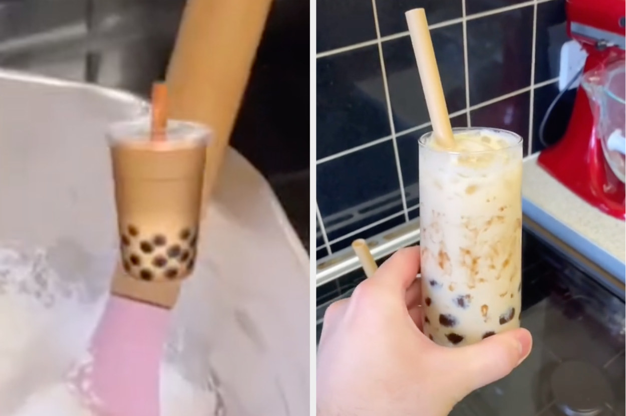 The boba emoji next to a delicious-looking real-life boba