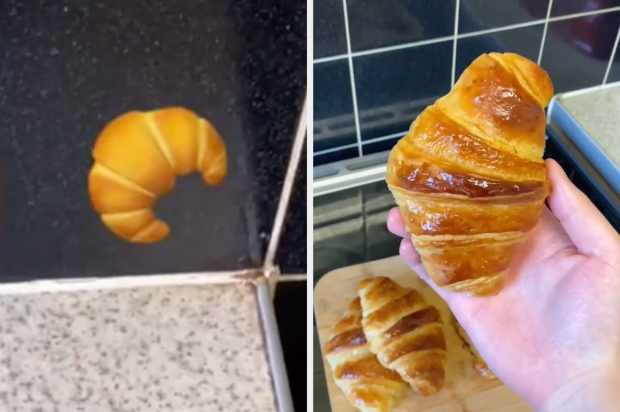 The croissant emoji next to it&#x27;s freshly-baked real-life version