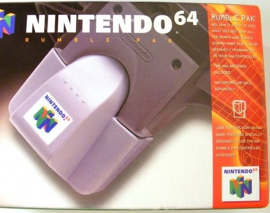 A photo of the box for the Nintendo 64 Rumble Pak