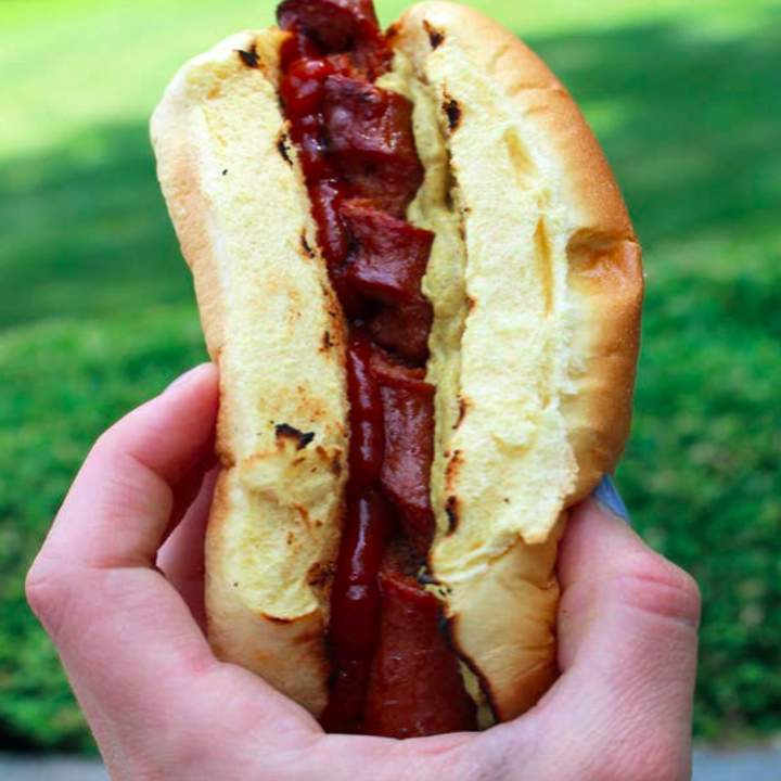 A spiralized hot dog in a bun.