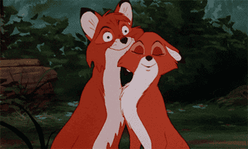 Two foxes snuggling in &quot;The Fox and the Hound&quot;