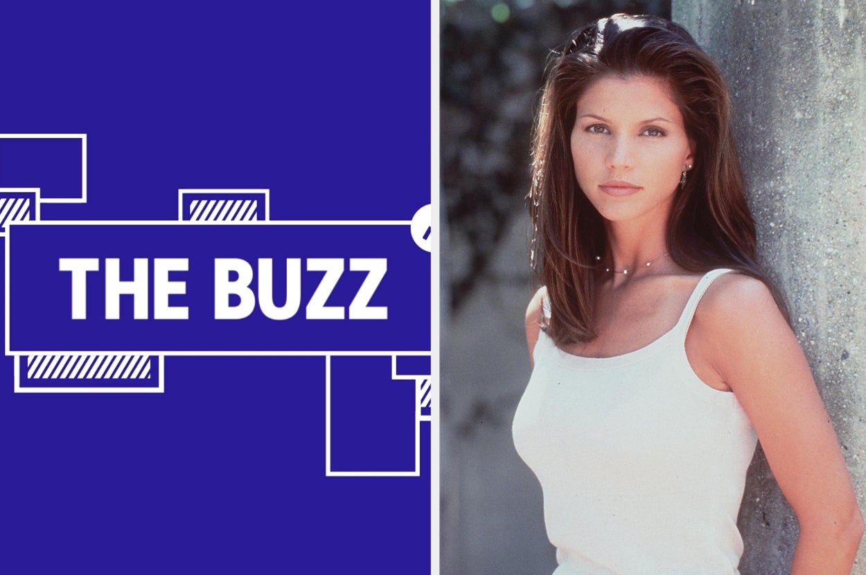 Splitscreen of purple graphic with THE BUZZ in white letters on the left side and a photo of Charisma Carpenter on the right side (CREDIT: @JACKBLACK/TWITTER)
