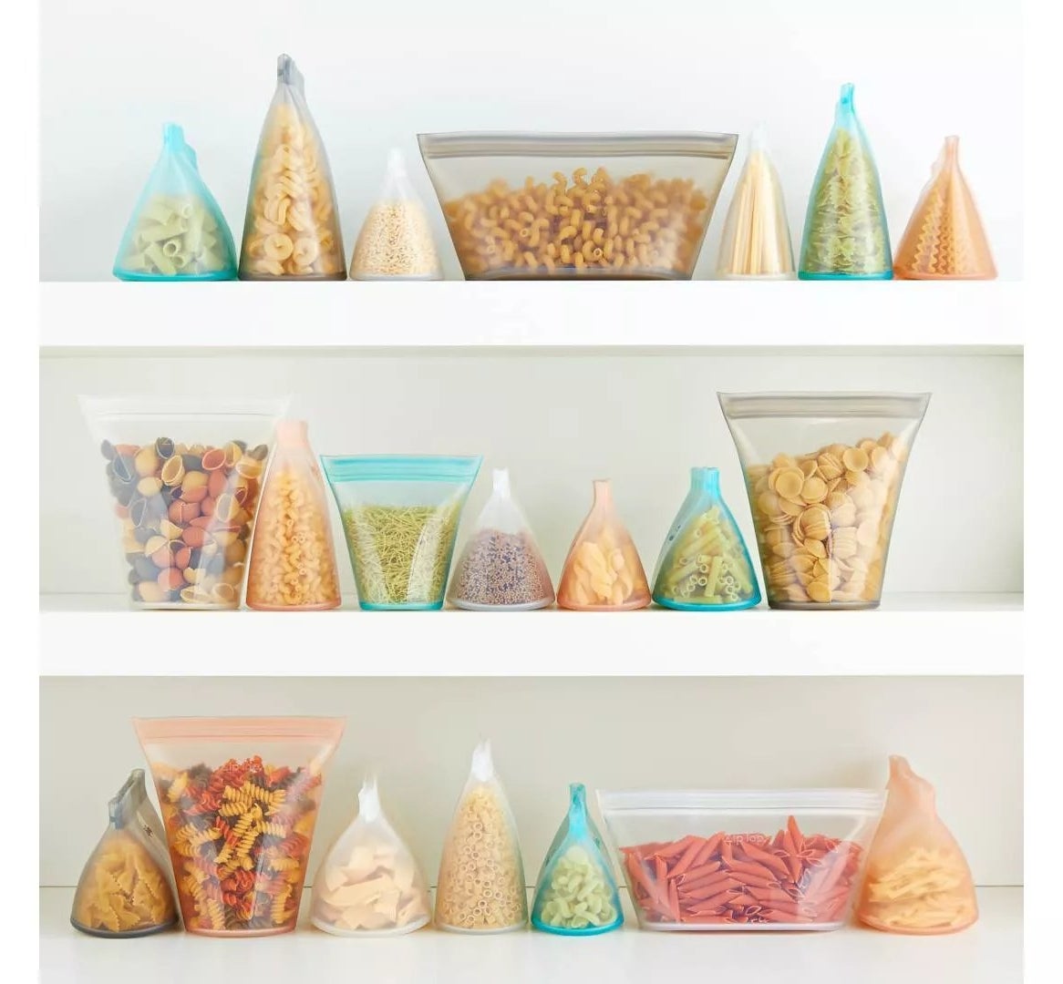 storage bags containing food on shelf