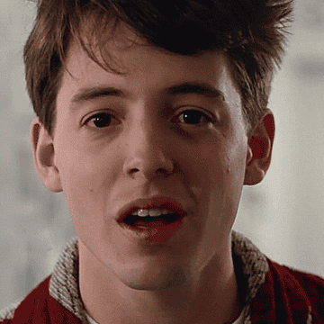 Ferris Bueller blinking with his mouth agape