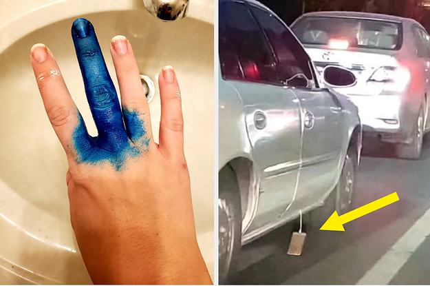 A hand is dyed blue